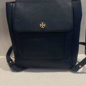 Tory Burch *RARE* Carter Flap Pebbled Navy Blue Leather Backpack